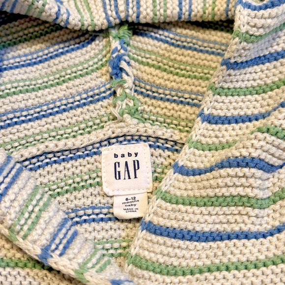 Baby Gap Stripe Bear Hooded Sweater Button Cardigan Size 6-12 months - Picture 4 of 6